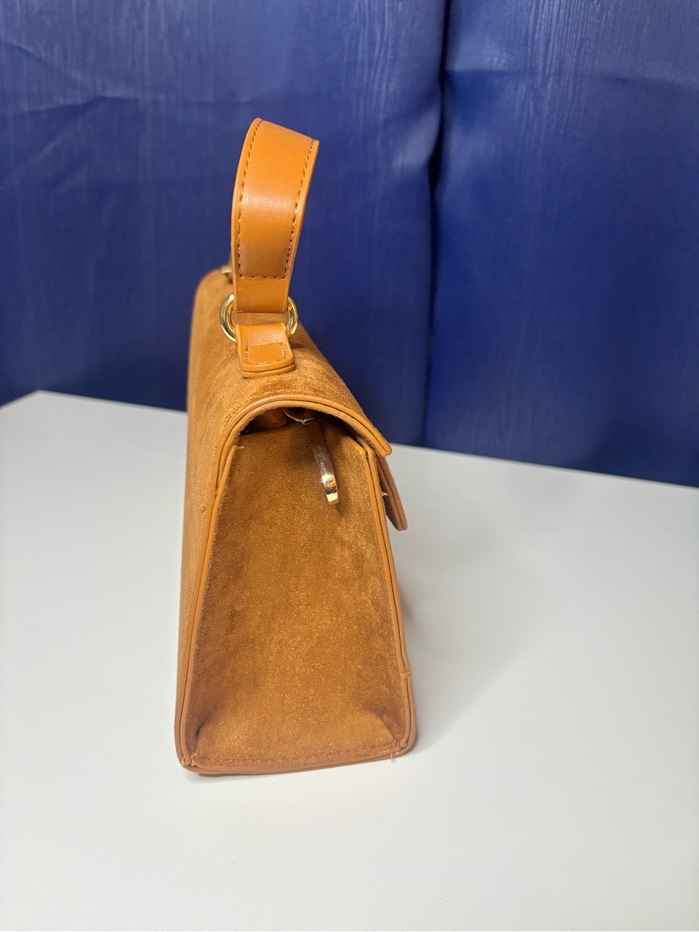 Fashion Nova Suede Top-Handle Satchel in Cognac - Picture 4 of 8